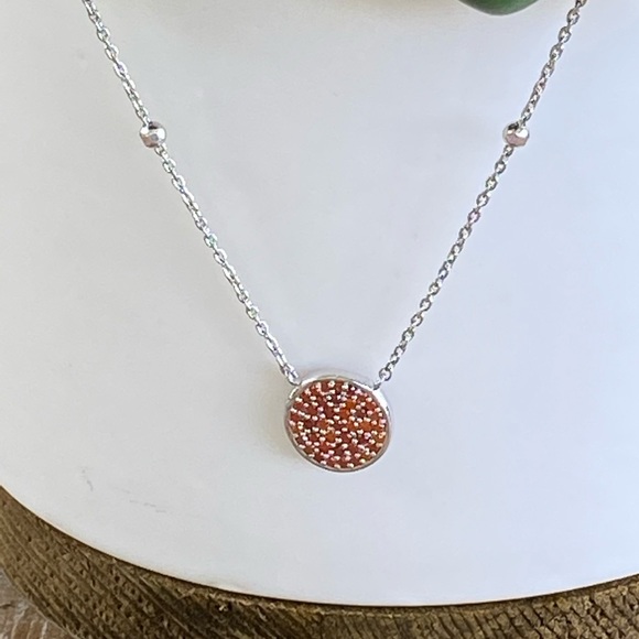 Argento Vivo Coral Pave Disc Pendant Necklace ☀️ - Picture 4 of 12